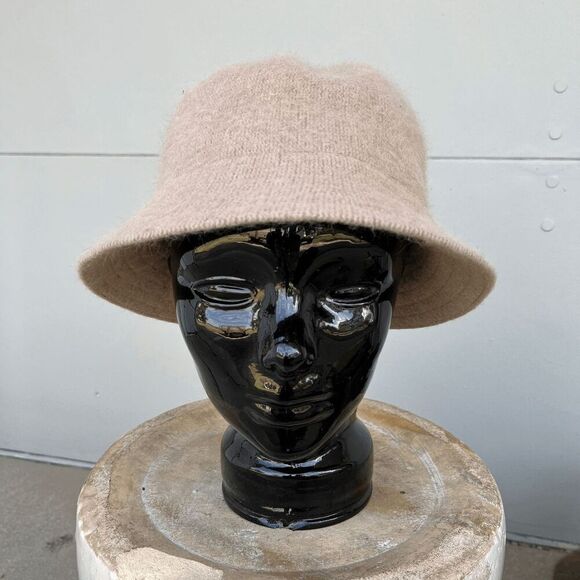 Vintage Beige Angora Wool Blend Bucket Hat, Soft Cozy Minimalist Style - Picture 1 of 7